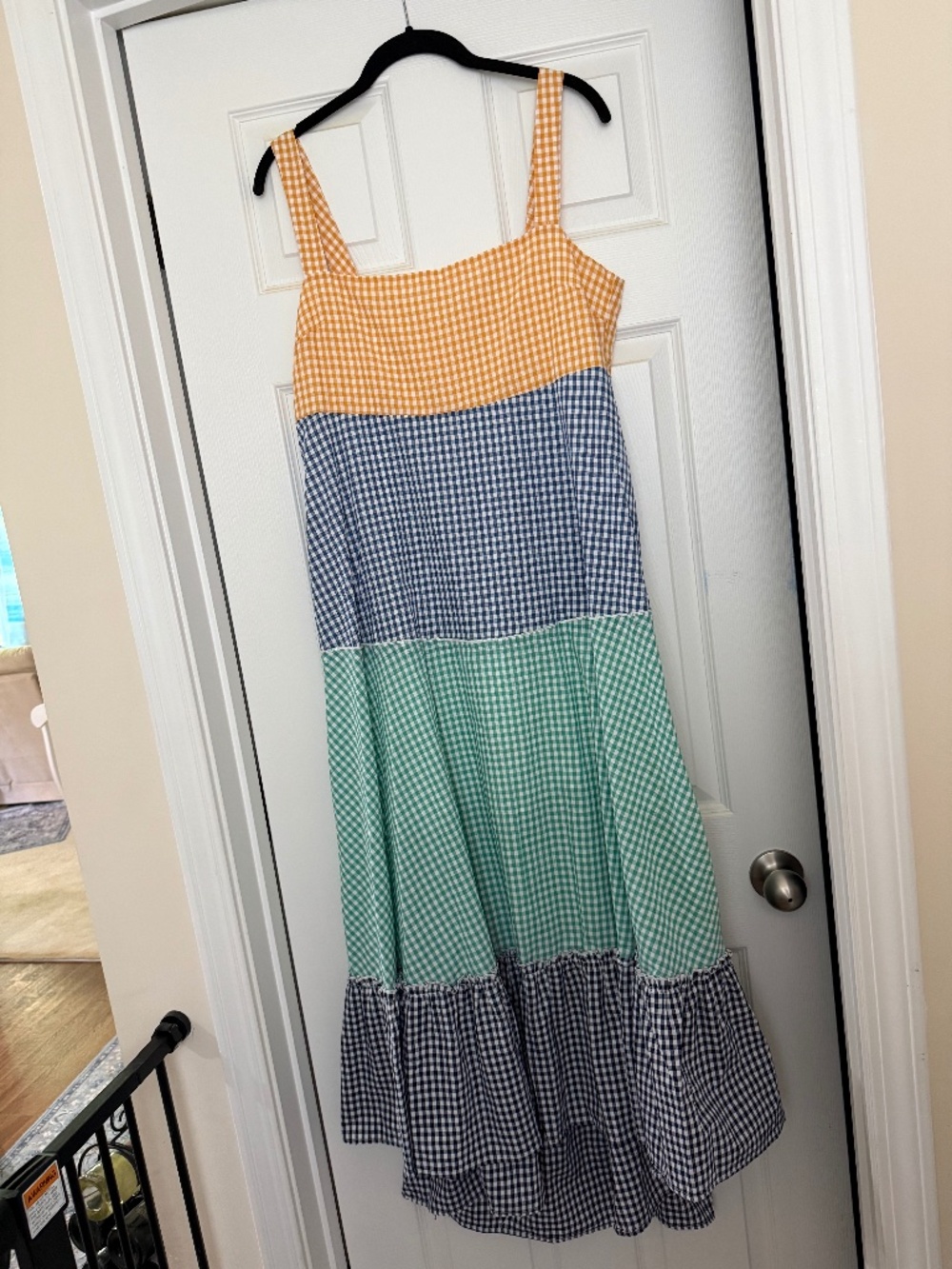 Listicle Tiered Gingham High Low Maxi Dress Size L